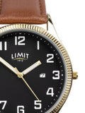 Brown analogue watch with round 41mm case and tan strap, UK version