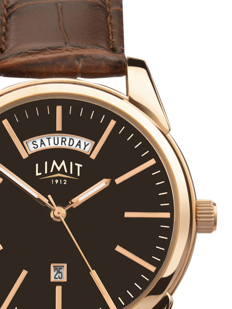Limit Analogue Watch Brown Strap 40mm, imported from the UK