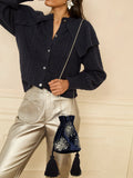 Love & Roses navy velvet sequin pouch bag - British product