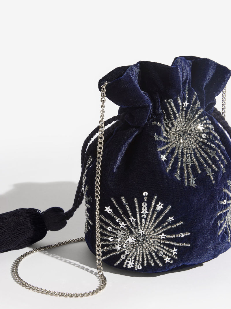 Love & Roses navy velvet sequin pouch bag - British product