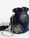 Love & Roses navy velvet sequin pouch bag - British product