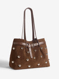 Friends Like These chocolate brown faux suede studded tote bag (British brand)