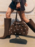 Friends Like These chocolate brown faux suede studded tote bag (British brand)