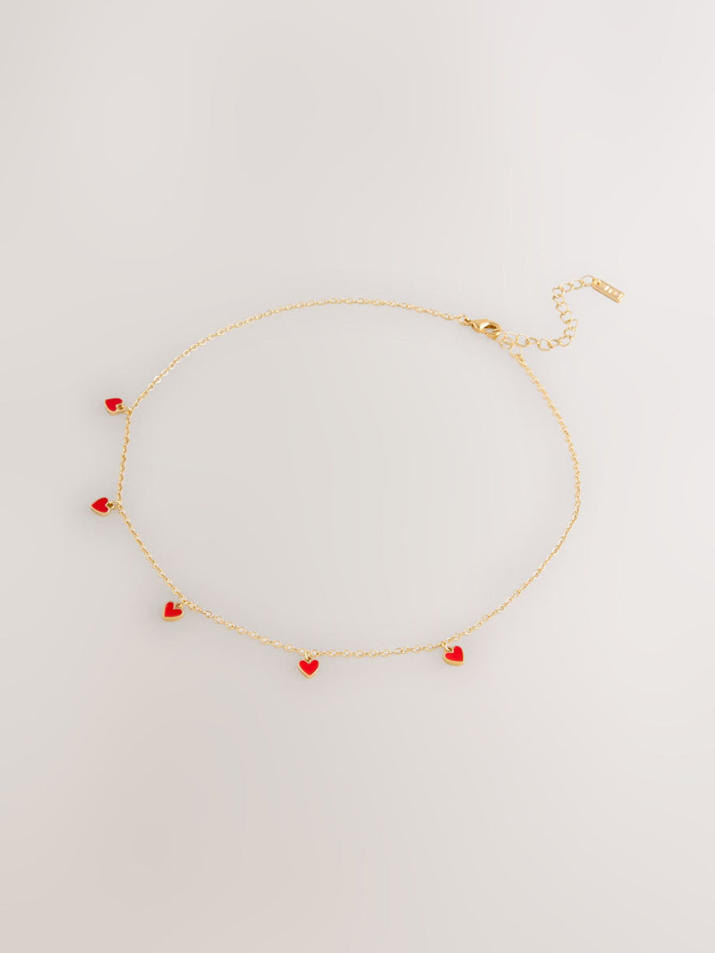 Dainty heart necklace gold tone with cubic zirconia - British product