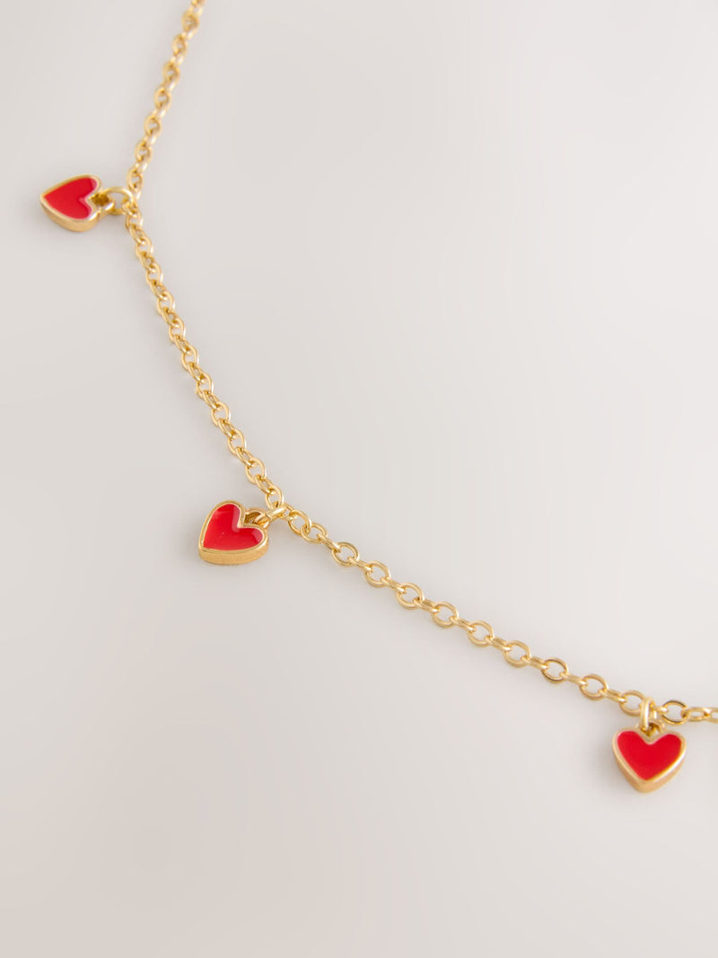 Dainty heart necklace gold tone with cubic zirconia - British product