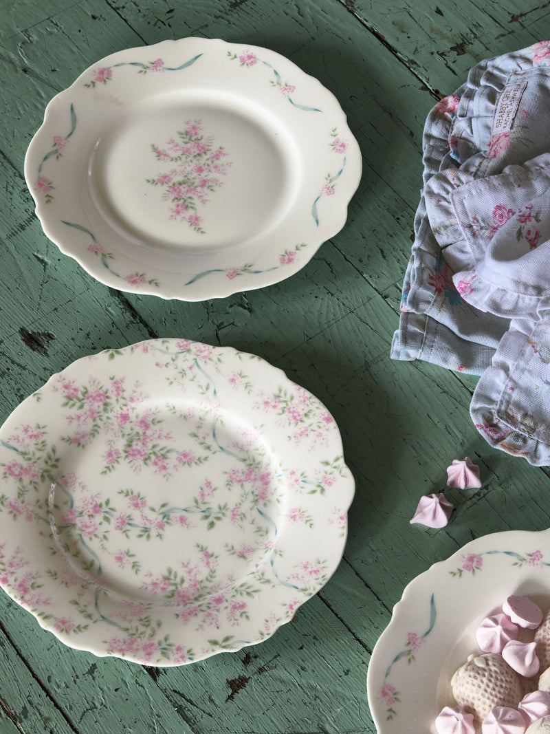 Shabby Chic pink floral side plates set of 4 - British product
