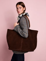 Next Tabitha Simmons x Next Sophie Chocolate Brown Suede Shopper Bag- Buy online at McGrocer