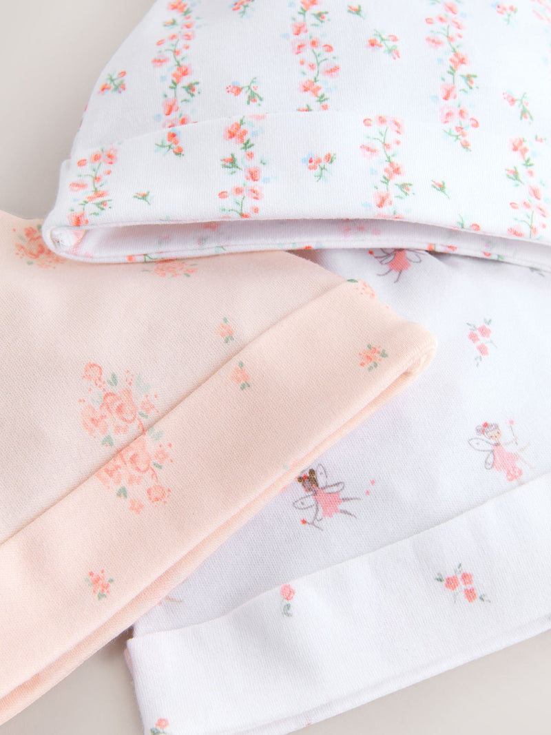 Baby beanies 3 pack pink/white tie top 0-12mths - British product