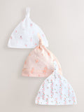 Baby beanies 3 pack pink/white tie top 0-12mths - British product