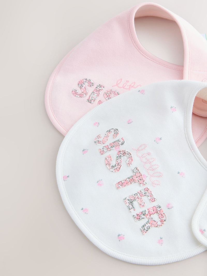 Sister Family pink and white baby bibs 2 pack - British product