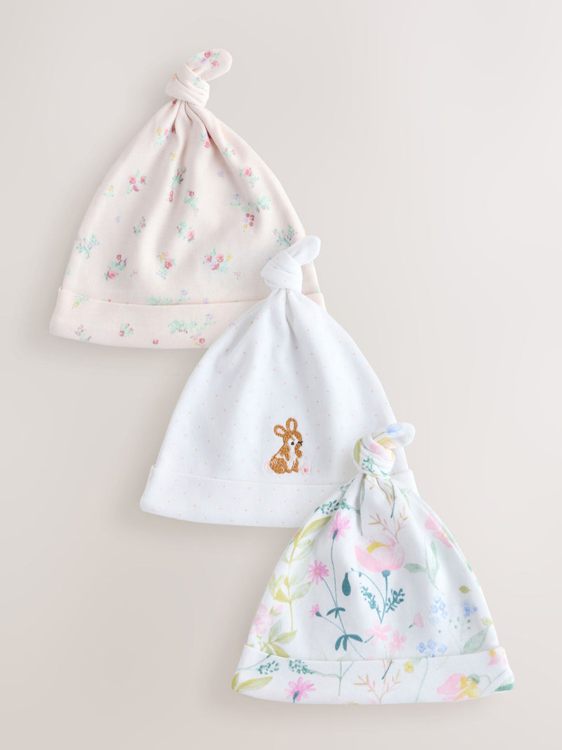 Pink tie top baby beanie 3 pack (0-12mths), imported from the UK