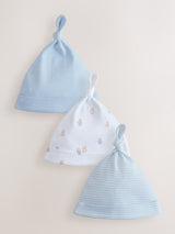Next Blue Tie Top Baby Hats 3 Pack (0-12mths)- Buy online at McGrocer