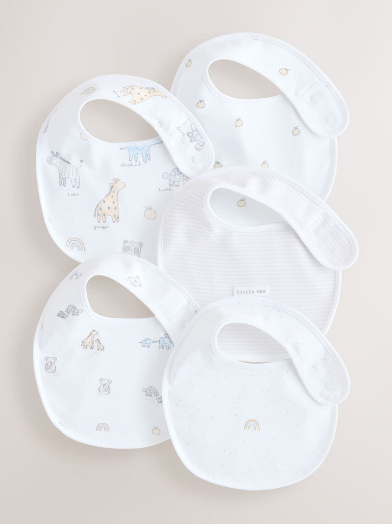 White baby bibs 5 pack, imported from the UK