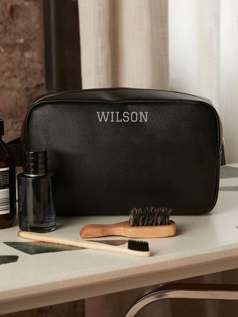 Loveabode personalised executive wash bag black faux leather, UK version