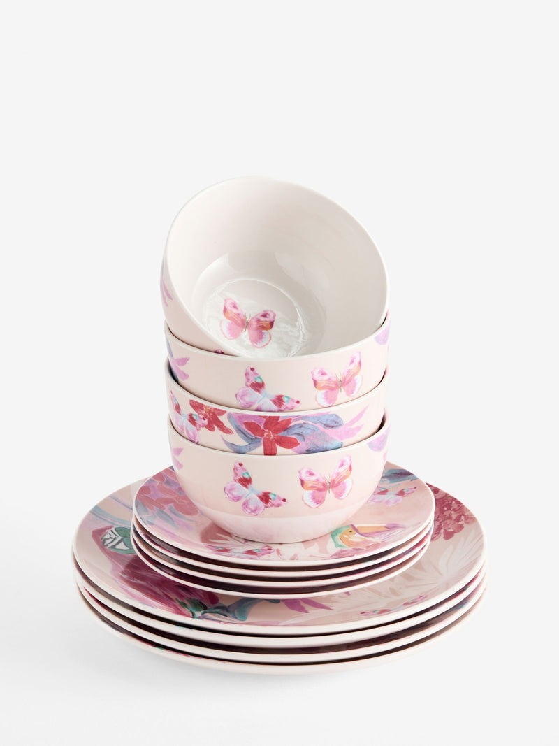 Pink floral dinner set 12 piece porcelain (British brand)