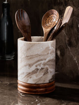 Next Natural N. Premium Grey Marble and Wood Utensil Pot- Buy online at McGrocer