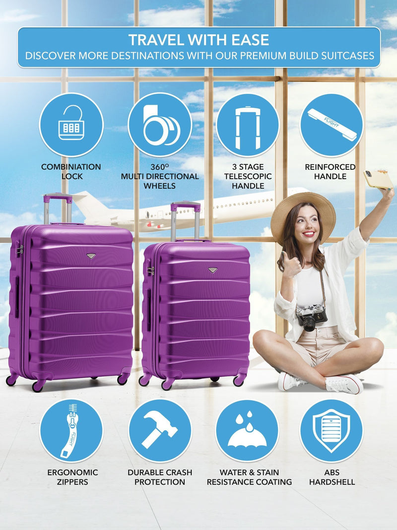 Flight Knight purple hardcase travel suitcases set of 2, imported from the UK