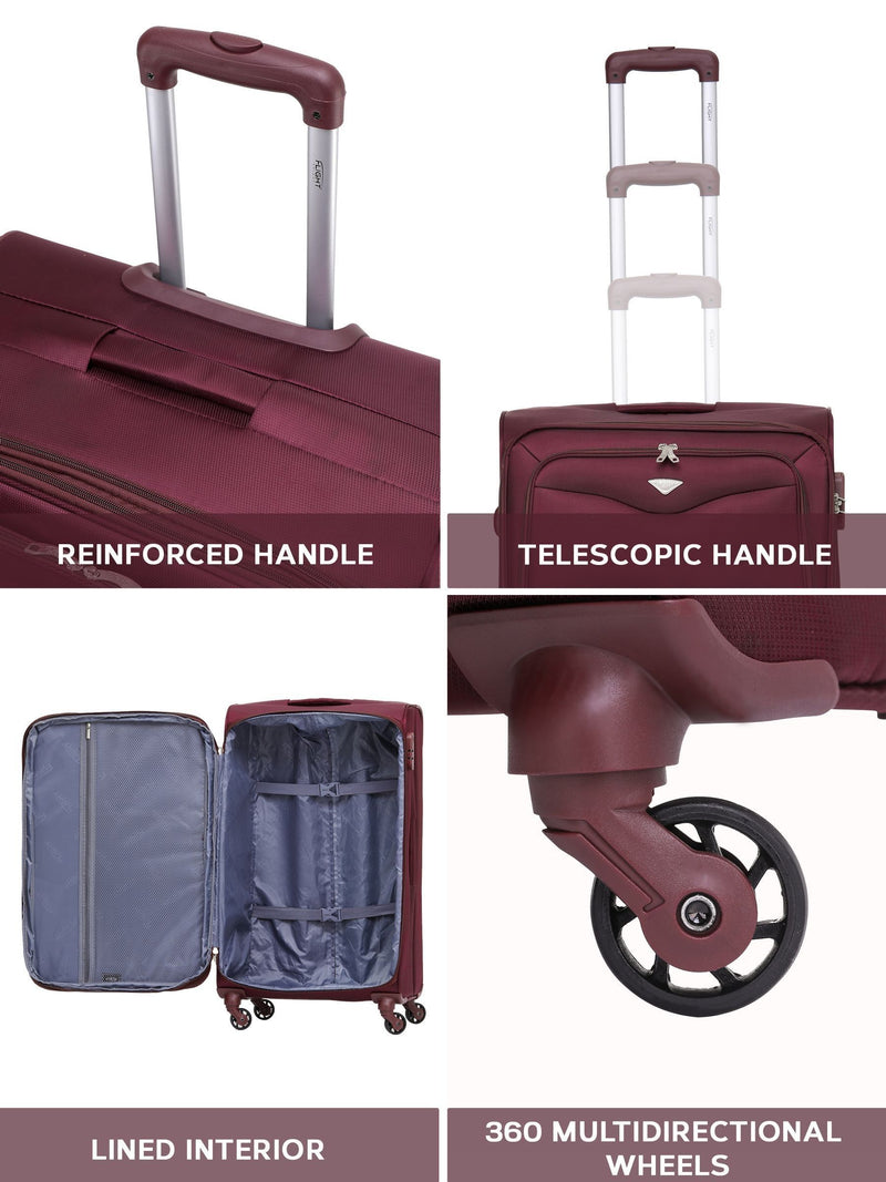 Flight Knight purple soft case luggage set of 3, imported from the UK