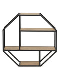 Actona octagonal wall shelf with black frame and oak shelves - British product