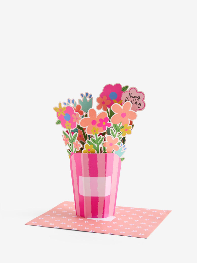 Pop up floral birthday card large pink 18x19cm (British brand)