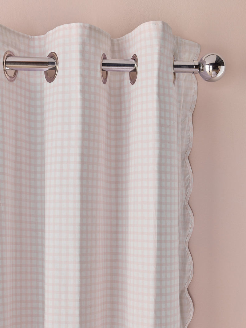 Pink wave edge gingham eyelet blackout curtains, imported from the UK