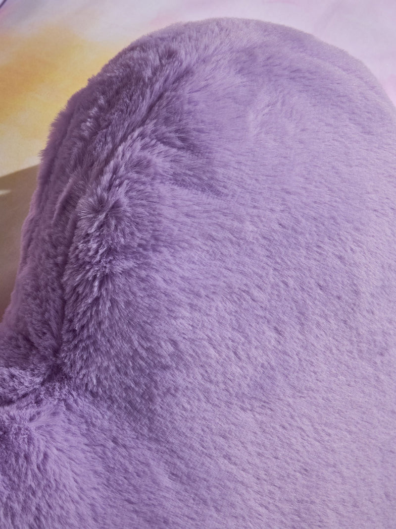 Purple plush heart-shaped cushion, imported from the UK