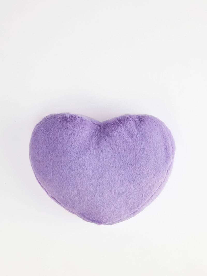 Purple plush heart-shaped cushion, imported from the UK