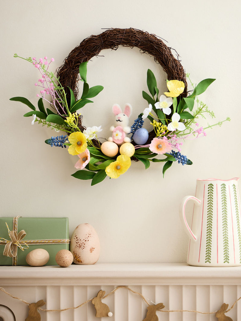 Floral Easter wreath with bunny and eggs 32cm (British brand)