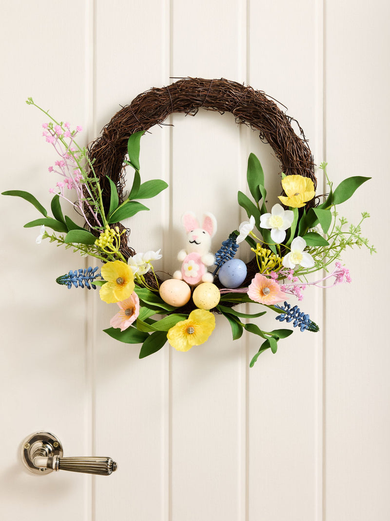 Floral Easter wreath with bunny and eggs 32cm (British brand)