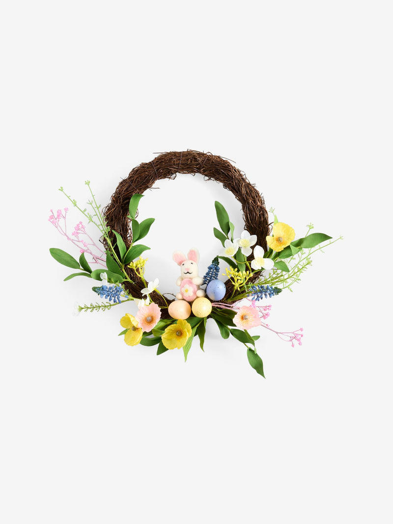 Floral Easter wreath with bunny and eggs 32cm (British brand)