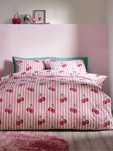 Catherine Lansfield Pink Disco Cherries Stripes Reversible Duvet Cover Set