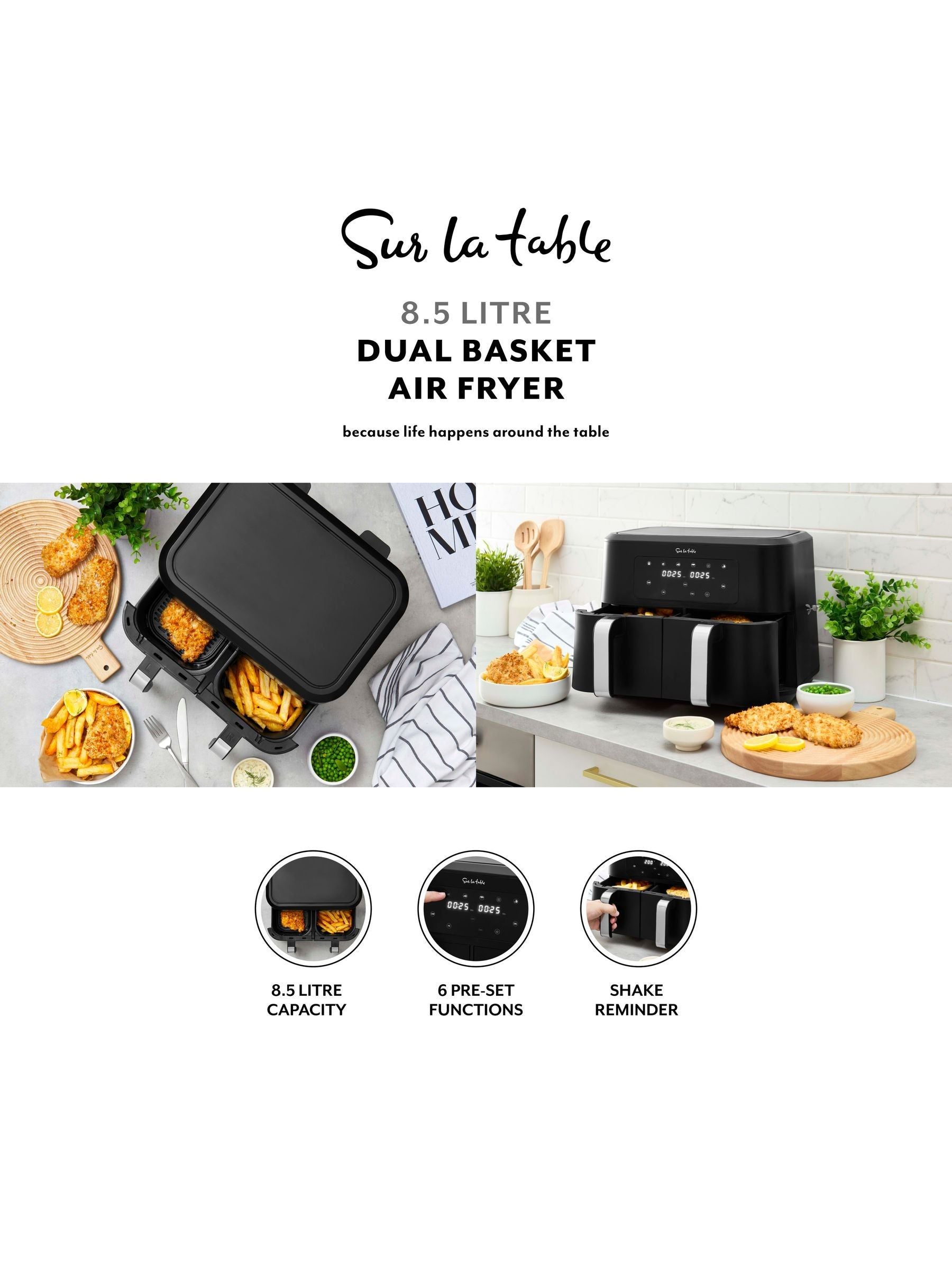 Sur La Table Black Core Duo Basket Air Fryer 8.5L