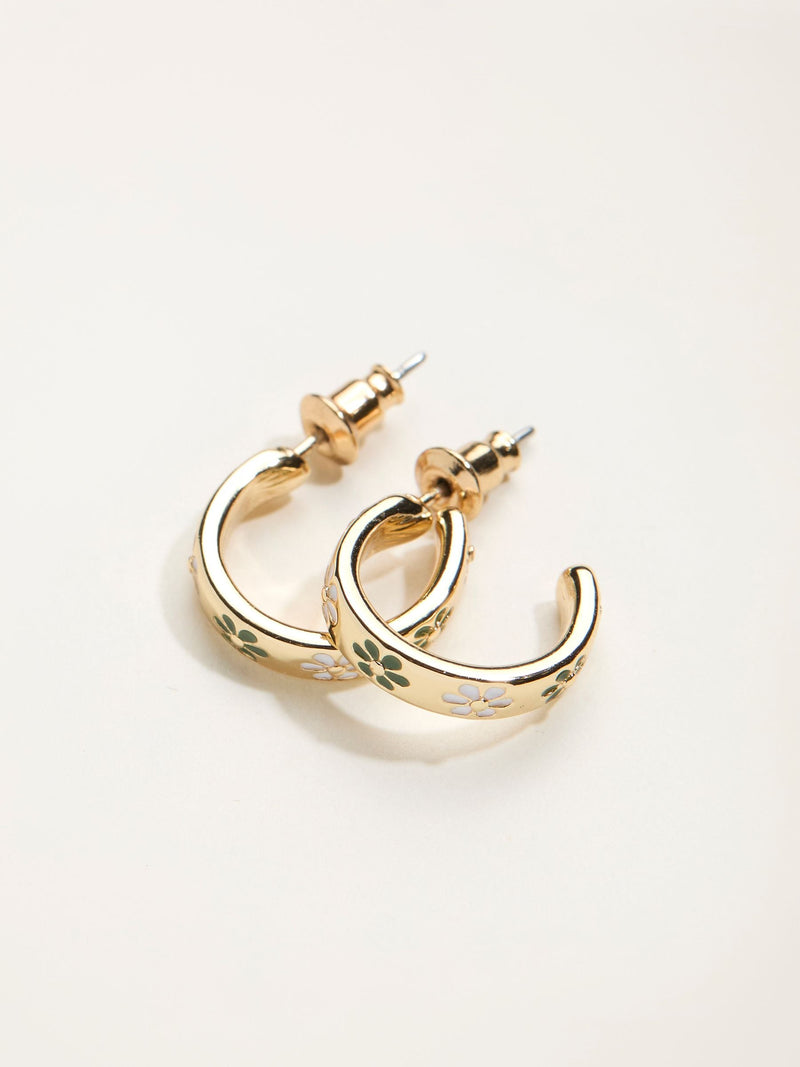 FatFace gold tone enamel daisy hoop earrings, imported from the UK