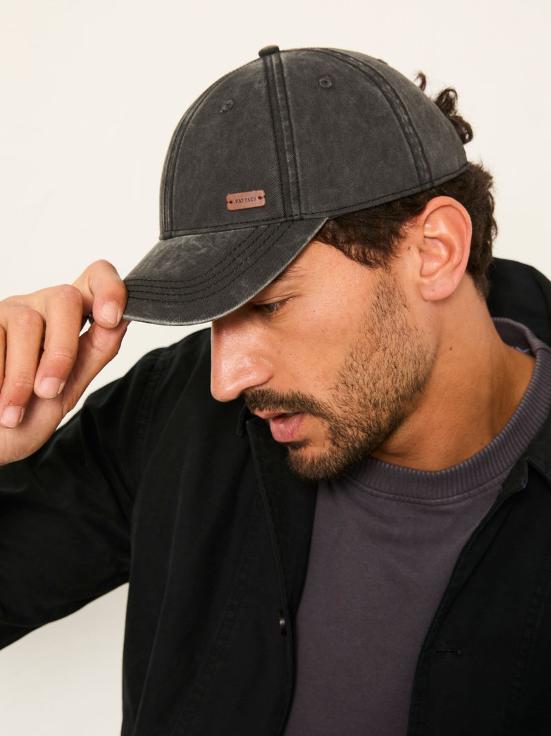FatFace washed black twill baseball cap (British brand)