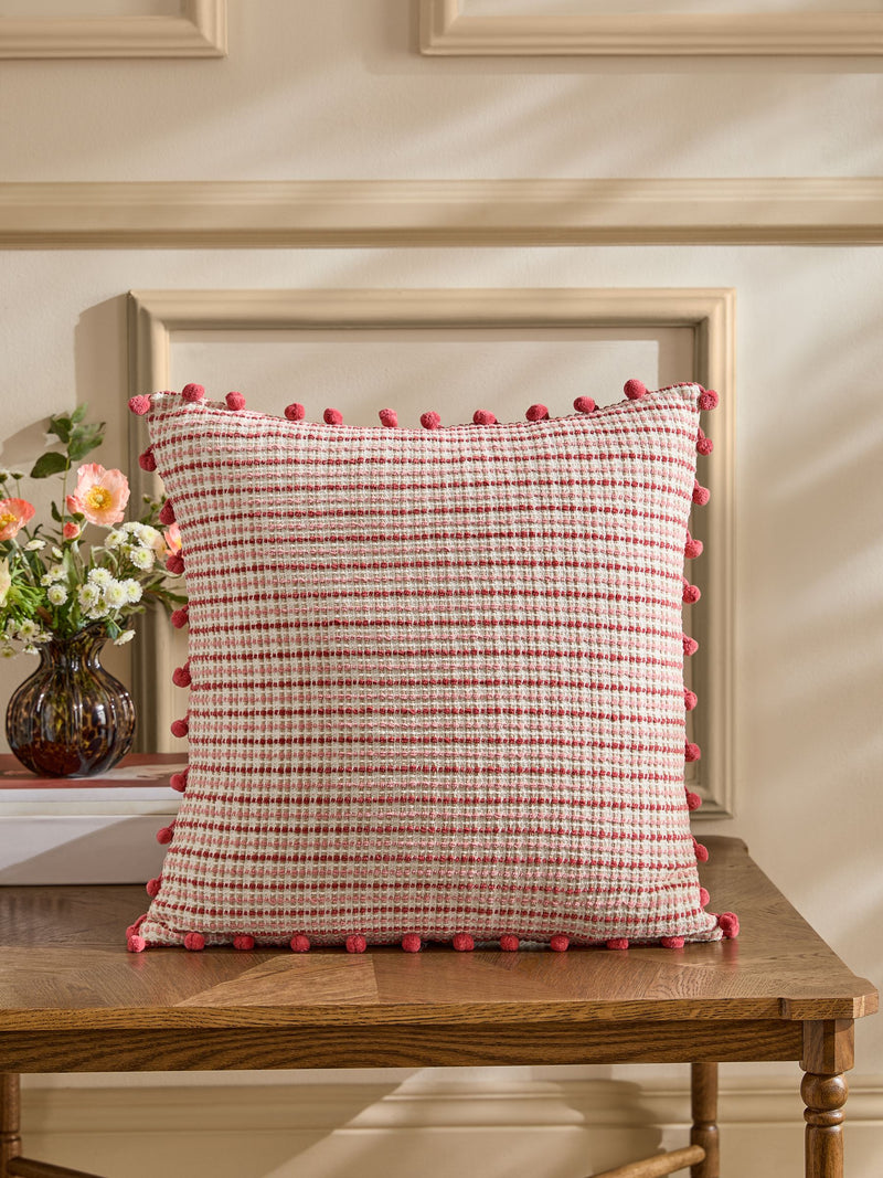 Nina Campbell red woven pom cushion 50cm, UK version