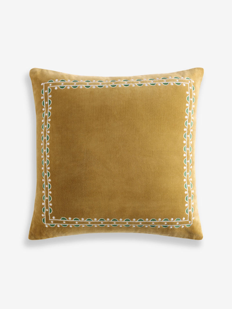 Nina Campbell ochre embroidered cushion 50cm, UK version