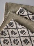 Cotton cushion cover set natural and woodblock floral 45cm, imported from the UK
