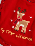 JoJo Maman Bébé red reindeer first Christmas bib (British brand)