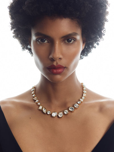 Next Reiss Gold Tone Cristiana Geometric Crystal Necklace 44.5cm- Buy online at McGrocer
