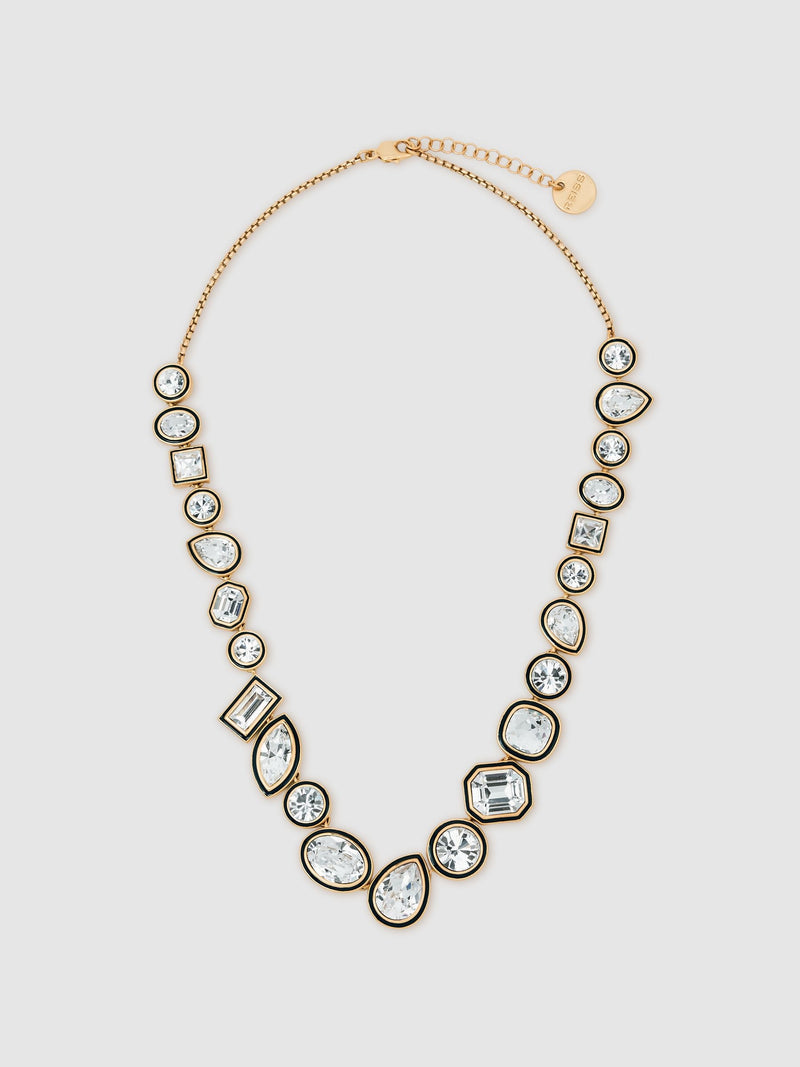 Reiss Gold Tone Cristiana Geometric Crystal Necklace 44.5cm, imported from the UK