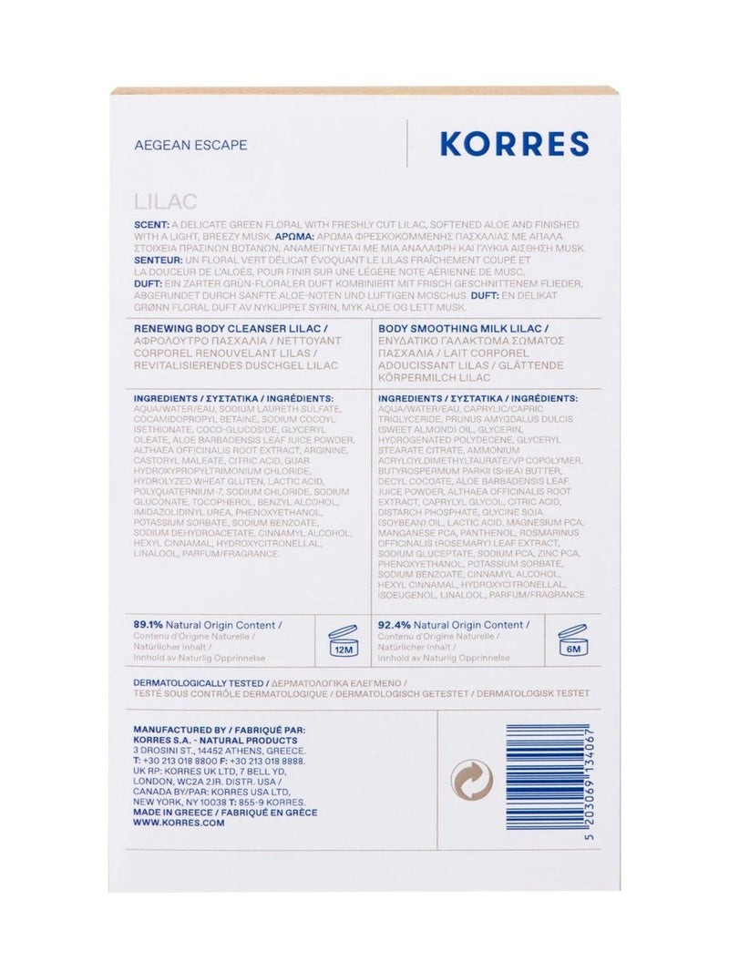 Korres Lilac shower gel and body milk set, UK version