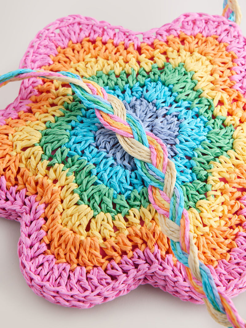 Little Bird straw effect pastel rainbow flower bag British product