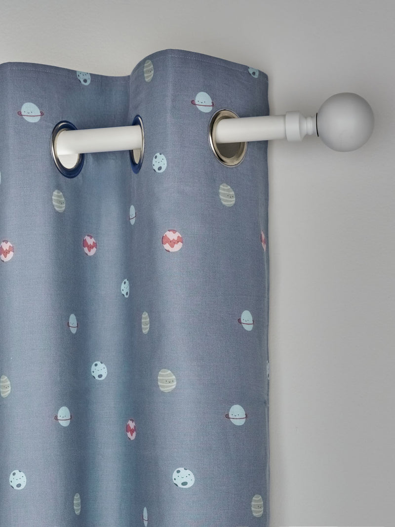 Blue mini space print eyelet blackout curtains pair - British product