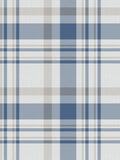 Galerie blue spring blossom plaid wallpaper sample A4, UK version