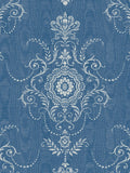 Galerie wallpaper sample Blue French Country Damask A4 (British brand)