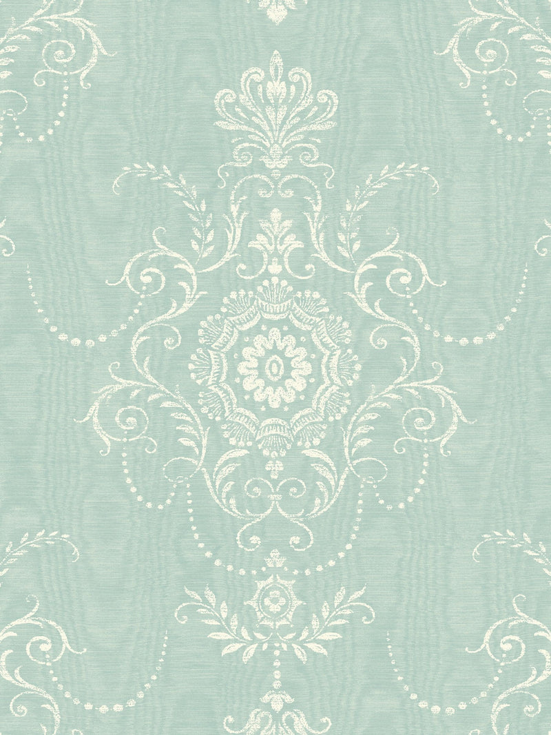 Galerie wallpaper sample Green French Country Damask A4, imported from the UK