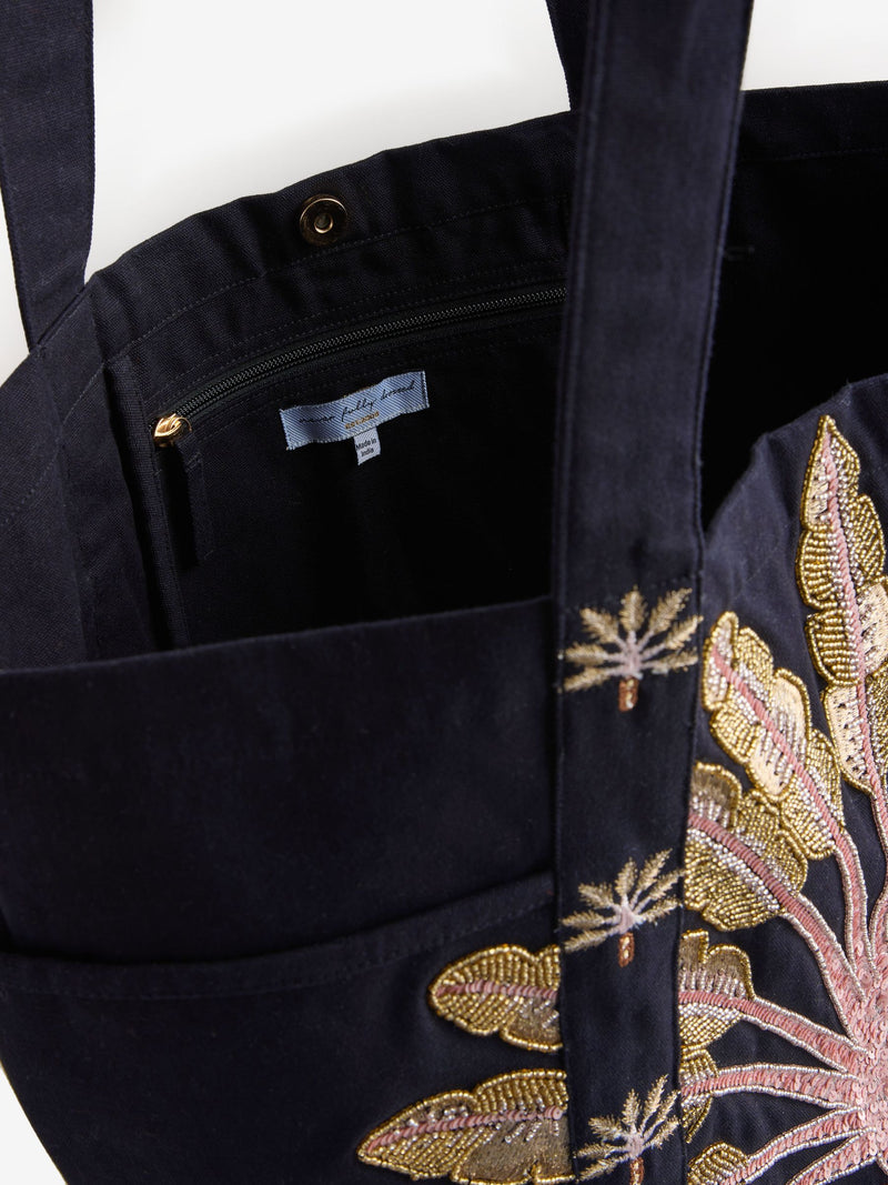 Never Fully Dressed black palm beach bag, imported from the UK