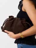 FatFace chocolate brown suede ruched crossbody bag (British brand)