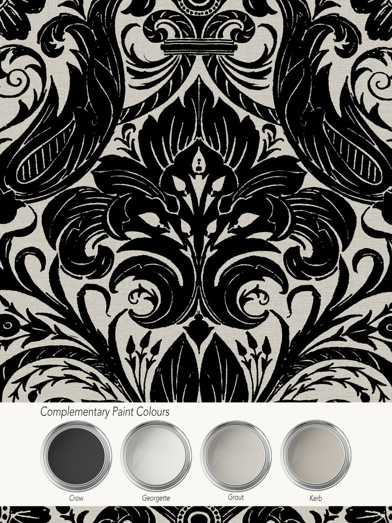Laurence Llewelyn-Bowen Damask Sauvage flock wallpaper 10m, imported from the UK