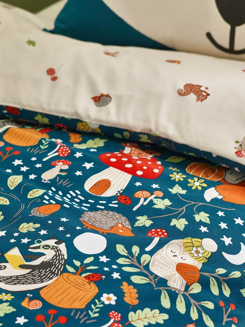 Catherine Lansfield Green Fox and Woodland Friends duvet cover set - British product